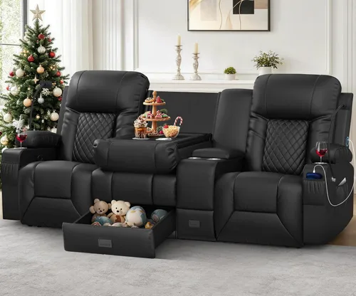 Vista 12 de YONISEE - Juego de sofá reclinable moderno - Sofá de 3 asientos y 1 silla reclinable giratoria con calor y masaje para sala de estar (3+1)