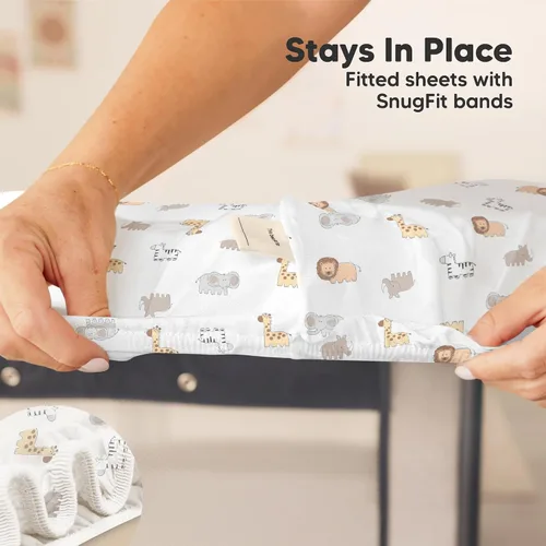 Vista 6 de 2 Sábanas para Pack and Play, Sábanas Impermeables para Mini Cuna Ajustables - 38x26 pulgadas Sábanas de Algodón Orgánico Pack N Play para Colchón