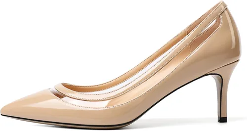 Vista 2 de YODEKS Zapatos de tacón bajo para mujer con punta puntiaguda, tacón de gatito, zapatos de trabajo de oficina para novia, noche, baile de graduación
