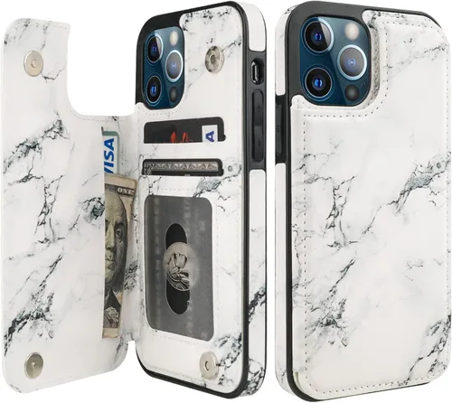Vista 9 de HAOPINSH Funda tipo cartera para iPhone 12/12 Pro - Bandera americana Girasol, tarjetero, cuero sintético, soporte, cierre magnético doble, a prueba