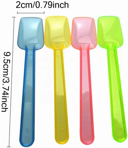 Vista 2 de Honbay 100 mini cucharas de plástico de 3.74 pulgadas de colores surtidos, perfectas para degustar muestras o pruebas de sabor, postres congelados