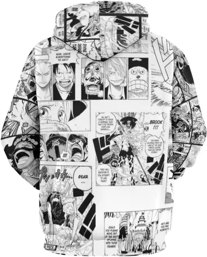 Vista 2 de Luusmm Unisex Anime Print Hoodie Black And White Manga Print Novelty Sweater