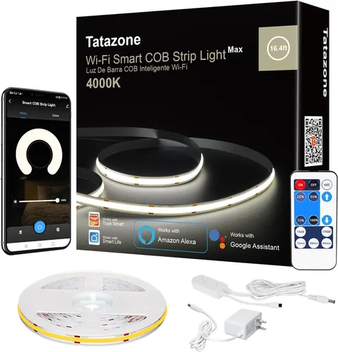 Vista 9 de Tatazone - Tira de luces LED inteligente COB de 2000K color naranja con aplicación y control remoto, 16.4 pies, tira de luz LED WiFi amarilla