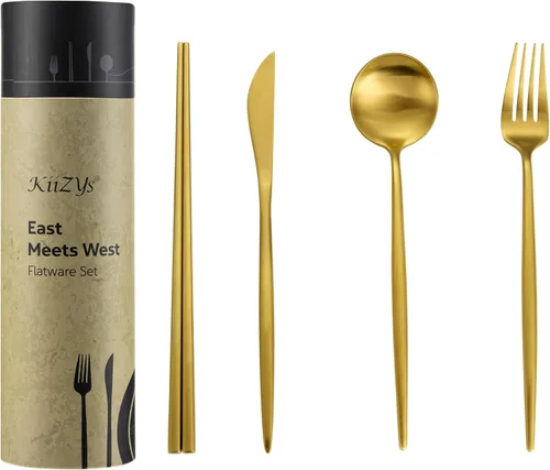Vista 12 de KiiZYs Juego de cubiertos negro mate – Juego de cubiertos modernos de 14 piezas de acero inoxidable – Palillos de metal para cocina, tenedor