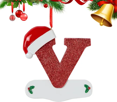 Vista 26 de Adornos de Navidad personalizados de 26 letras, mesa de decoración navideña para interiores (A)