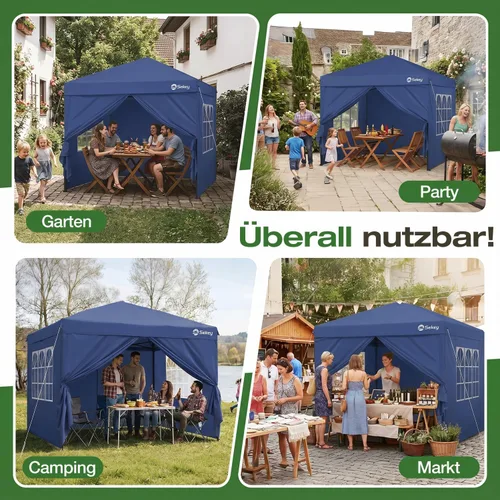Vista 6 de Sekey Pop Up Gazebo 3 x 3 Waterproof Stable Folding Gazebo 3 m x 3 m with Side Walls, Party Tent Foldable for Camping Party, Continuously Height