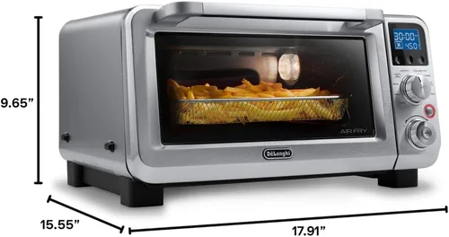 Vista 2 de De'Longhi Horno tostador de convección Air Fry digital de encimera 14L de acero inoxidable, horno Air Fry, 9 en 1, parrillas, asados, horneado