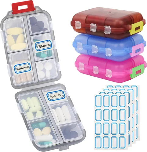 Vista 11 de Organizador de pastillas de viaje portátil, estuche pequeño para bolsillo, pastillero para bolso, organizador de medicinas con 10 compartimentos