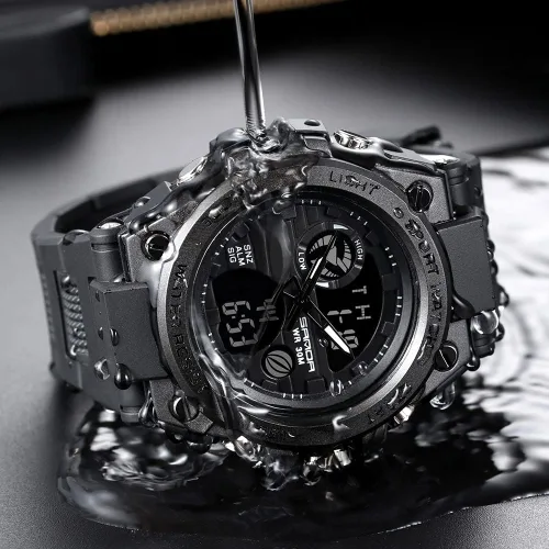 Vista 5 de BOSHIYA Reloj militar para hombre, resistente al agua, con alarma de fecha, cronómetro, multifunción, táctico, LED, esfera grande
