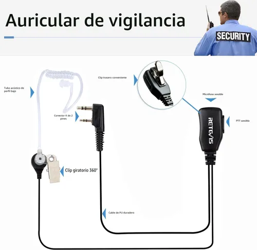 Vista 2 de Caja de 10, auriculares Retevis Walkie Talkies con micrófono de 2 pines de tubo acústico, para RT22 RT21 RT68 H777, compatible con Pxton Baofeng