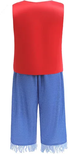 Vista 3 de Disfraz de Luffy para niños, disfraz de anime de mono D Luffy, camisa para cosplay, pantalones, sombrero de paja, trajes de Wano Country, traje