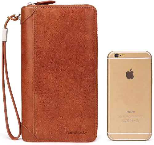 Vista 3 de DORISJACKY Cartera de cuero para mujer con bloqueo RFID gran capacidad cremallera alrededor de las bolsas de viaje