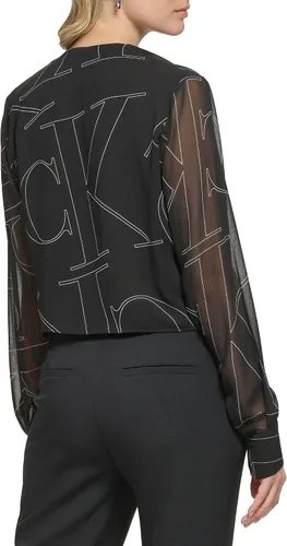 Vista 3 de Calvin Klein Blusa estampada de manga larga de gasa de poliéster para mujer