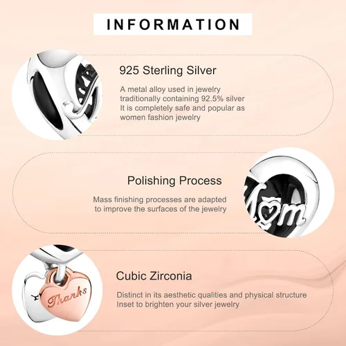 Vista 5 de Annmors Jewelry Family Charms for Woman 925 Sterling Silver Dangle Beads with Cubic Zirconia,DIY Jewelry Beads Gifts for Women Bracelet & Necklace