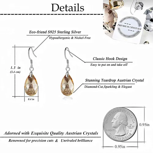 Vista 83 de Aretes colgantes de cristal austriaco con forma de lágrima para mujer, joyería hipoalergénica de plata de ley 925