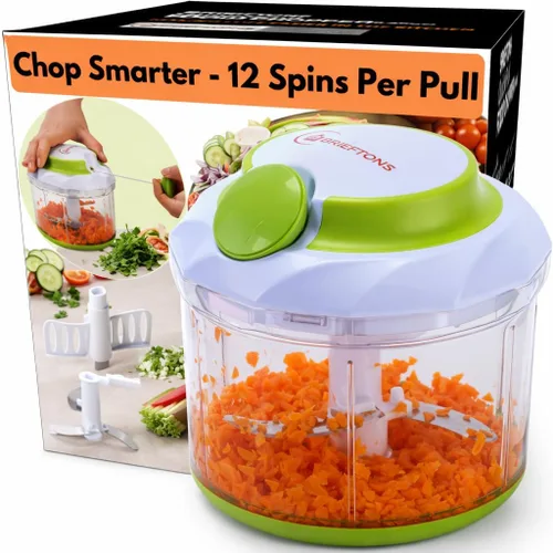 Vista 11 de Picador Brieftons Quickpull. Picador de alimentos: poderoso cortavegetales/picadora/licuadora manual para trocear frutas, verduras, frutos secos