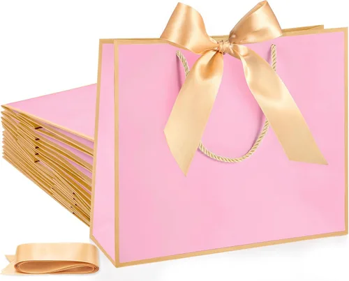 Vista 18 de Silkfly 12 bolsas de regalo con asas para dama de honor, 12 x 10 x 4 pulgadas, elegantes bolsas de regalo de bienvenida de boda con lazo para Negro