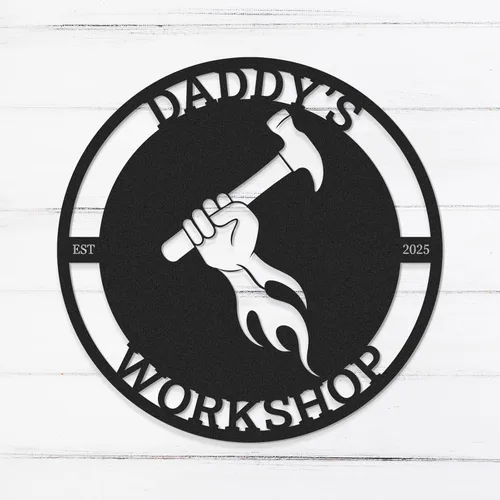 Vista 12 de Letreros de garaje personalizados, letrero de metal con nombre personalizado para taller, letreros de taller de diseño de automóviles, arte de pared