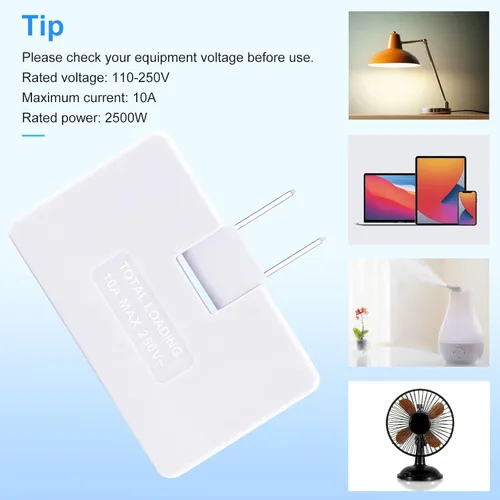 Vista 11 de Paquete de 3 extensores de toma de corriente de pared plana de CA, adaptador de enchufe plano, adaptador de pared plegable de 3 vías, enchufe Blanco