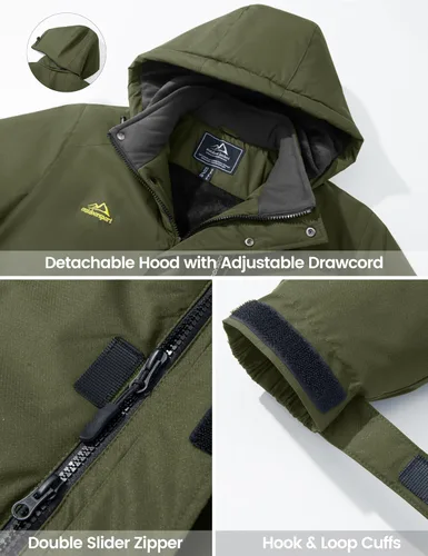 Vista 6 de MAGCOMSEN Chaqueta de invierno para hombre, chaqueta impermeable de esquí, nieve, abrigo de snowboard cálido con múltiples bolsillos