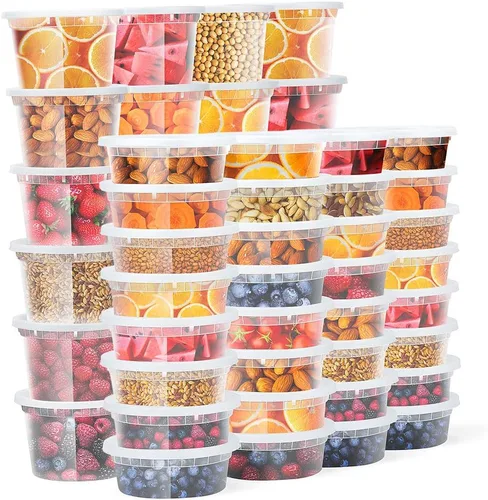 Vista 8 de Glotoch - Juego de 48 recipientes de plástico para almacenamiento de alimentos y bebidas de 8 onzas, 16 onzas y 32 onzas con tapas, aptos