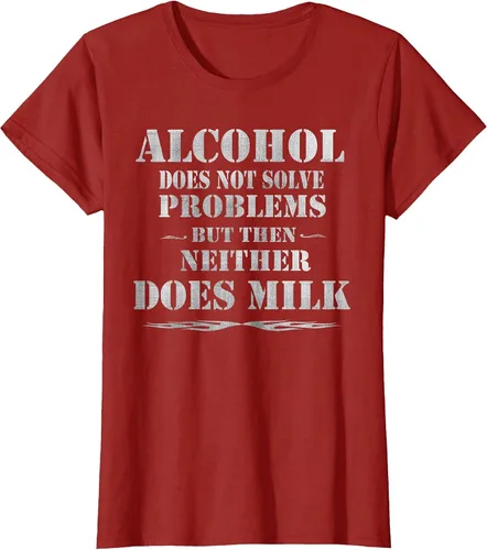 Vista 18 de Alcohol Does Not Solve Problems. But Then, Neither Does Milk T-Shirt Asphalt Grey