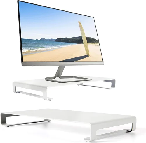 Vista 9 de M&T Displays Soporte universal para monitor de 31 libras, capacidad de transporte segura, organizador de estante de metal de aluminio para Negro