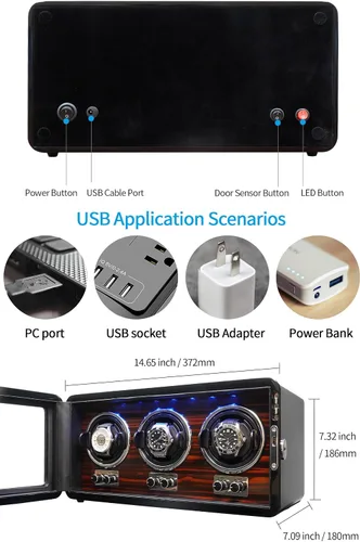 Vista 5 de Oryx Watch Winders for 36 Automatic Watches Wooden Rotating Watch Box 15 Rotation Modes Setting Display Case with LED Light, AC or USB Powered Super