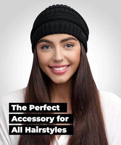 Vista 3 de Womens Soft Warm Stretchy Trendy Chunky Knit Beanie - Stylish Cable Knit Beanie Skully for Fall Winter Weather