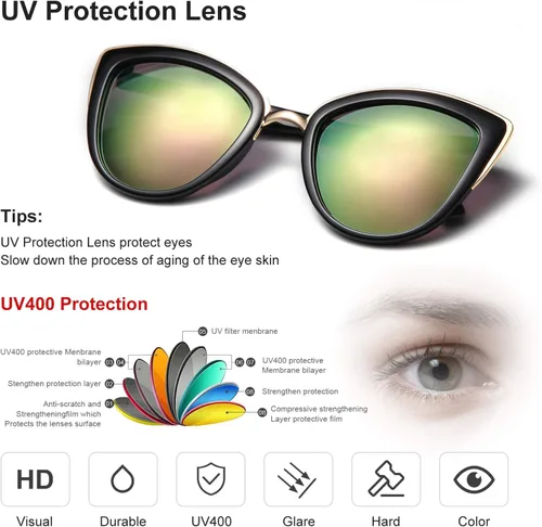 Vista 3 de SKYWAY Oversized Round Sunglasses for Women Cat Eye Sun Glasses Shades for Driving Metal Frame UV400 Protection