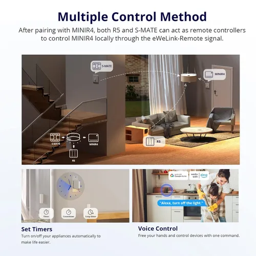 Vista 6 de SONOFF MINIR4 10A Interruptor de luz inteligente WiFi extremo inalámbrico, módulo universal DIY para solución de automatización del hogar