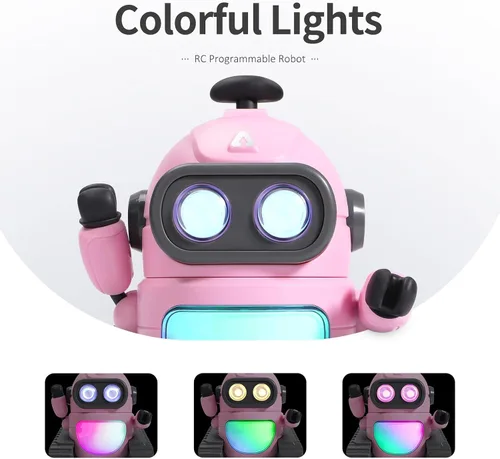Vista 10 de GILOBABY Juguetes robóticos para niños, robot recargable de control remoto para niños, robots RC programables con ojos LED, cabeza y brazos