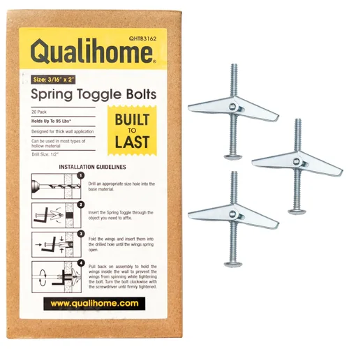 Vista 19 de QUALIHOME Anclajes de perno de resorte – Anclajes de pared resistentes para colgar artículos con paredes huecas y más – Anclaje de pared hueco