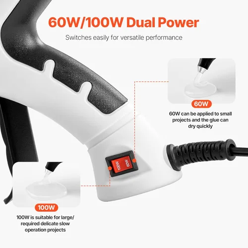 Vista 13 de VEVOR Pistola de pegamento caliente, 60/100 W de doble potencia, mini pistola de pegamento caliente con 20 barras de pegamento premium y bolsa