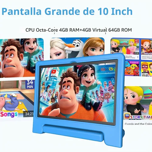 Vista 2 de JREN Tablet para Niños ｜ 10 Pulgadas 64GB Android 14 ｜ Octa-core ｜ 64GB ｜ WiFi ｜ Bluetooth ｜ Control Parental ｜ Contenido para Niños ｜ Tabletas