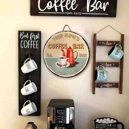 Vista 5 de Artsy Woodsy Letrero personalizado de madera para barra de café (no tallada o neón), placa de pared para decoración de cocina, regalos 11