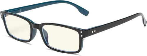 Vista 14 de Eyekepper Anteojos de lectura para computadora con marco rectangular clásico, con bisagras, lentes teñidas de naranja