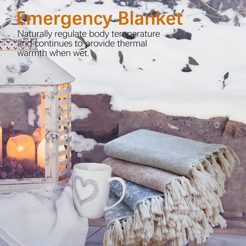 Vista 7 de Manta de lana con flecos, lavable a máquina, acogedora manta suave para sofá, cama, sofá, manta de campamento para supervivencia, emergencia, manta