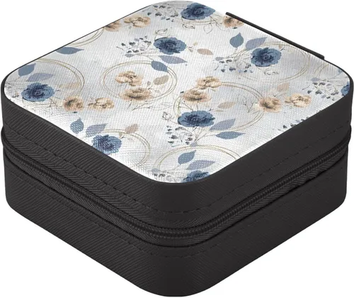 Vista 3 de GUIJI Roses PU Leather Jewelry Organizer, Portable Small Jewelry Box Travel Jewelry Case Earrings Necklace Bracelet Rings for Women Girls