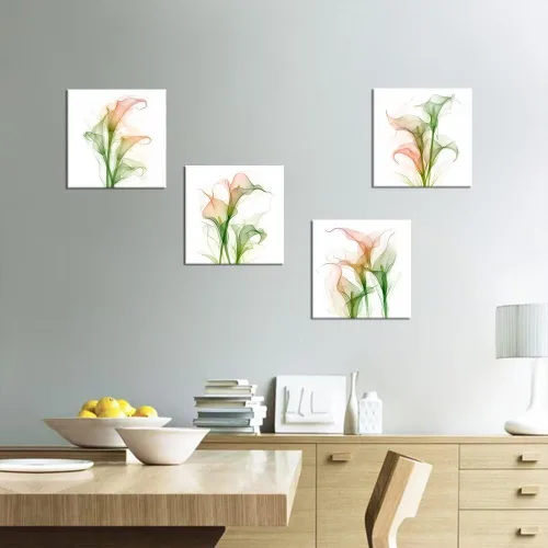 Vista 52 de Wall HDQ Arte de pared de flores para baño, dormitorio, sala de estar, decoración de pared azul y naranja, pintura floral, lienzo impreso, imagen