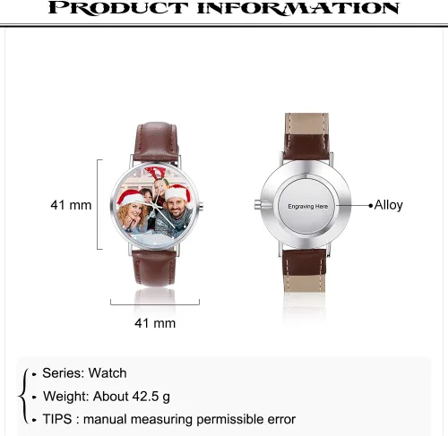 Vista 7 de OPALSTOCK Reloj personalizado grabado con palabras y foto, correa de cuero, hecho a mano, para pareja, regalo personalizado para el padre, madre