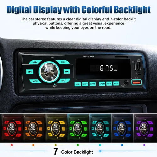 Vista 7 de Radio de coche Bluetooth Single DIN Audio estéreo para automóvil, audio para automóvil con Bluetooth dual y control de aplicaciones, compatible