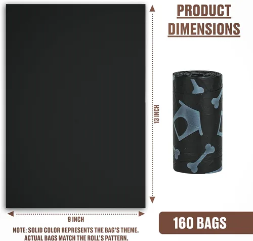 Vista 3 de Parisian Pet Bolsas ecológicas para excrementos de perro, 8 rollos, 20 bolsas por rollo, sin perfume, a prueba de fugas, perfectas para limpiar Casa