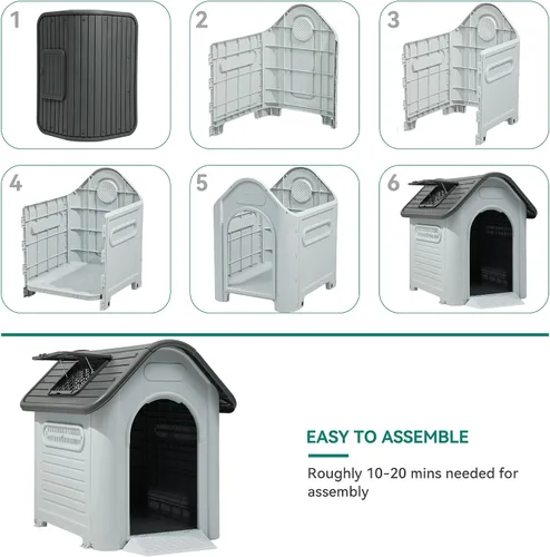 Vista 5 de YITAHOME Casa para perros de plástico para exteriores, resistente al agua, con tragaluz ajustable y base elevada para perros pequeños, medianos