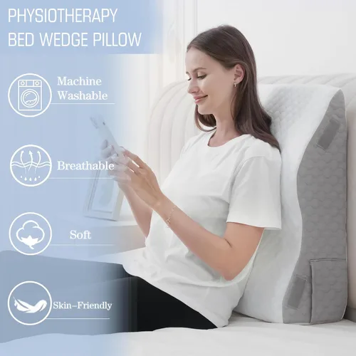 Vista 7 de 2 almohadas de cuña de cama para dormir, 7 en 1 almohada ajustable de espuma viscoelástica para reflujo ácido, almohada de cuña inclinada 2 en 1