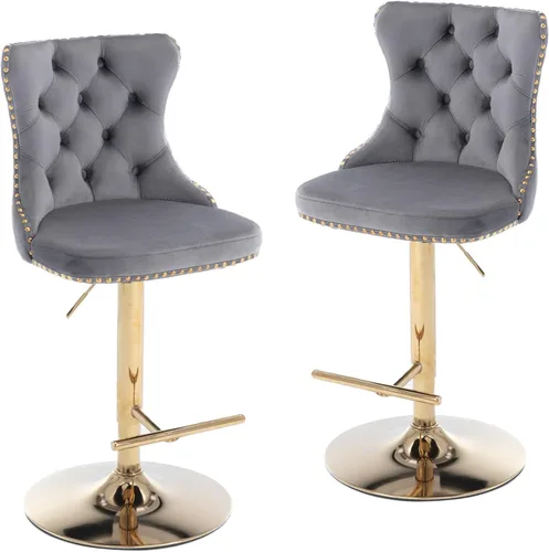 Vista 13 de LKTART Juego de 2 taburetes de bar giratorios con altura de asiento ajustable, taburetes de bar tapizados de terciopelo con base cromada