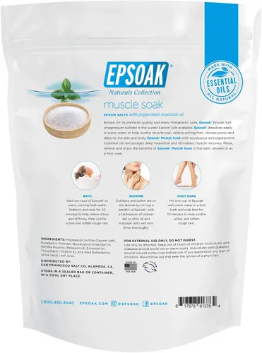 Vista 2 de Epsoak Muscle Soak - Bolsa de sal de Epsom resellable con aroma a menta de 2 libras, fabricada en los Estados Unidos, certificado libre de crueldad