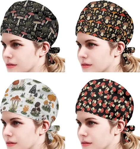 Vista 2 de Babrukda Paquete de 4 gorras con banda para el sudor ajustable, gorro de Navidad