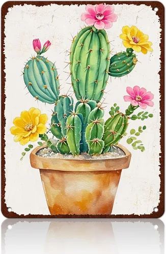 Vista 17 de Cartel de metal con diseño de cactus No Pricks Allowed de 8 x 12 pulgadas para decoración de pared