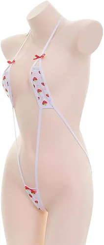 Vista 3 de YOMORIO Conjunto de lencería de micro bikini de fresa con tanga para cosplay
